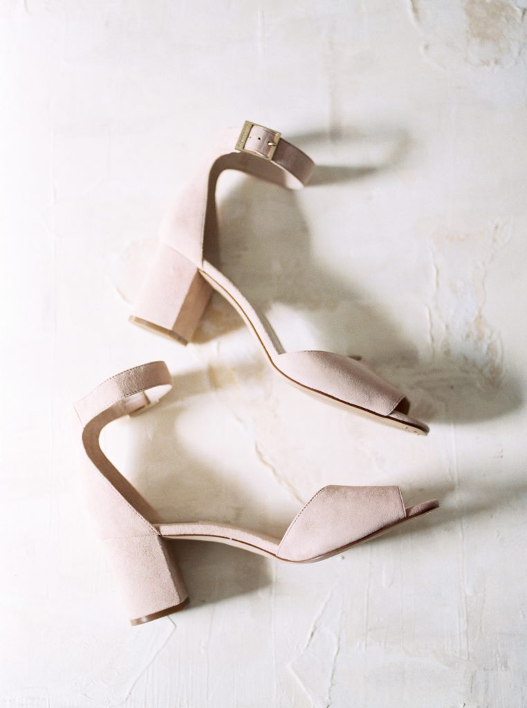 Louise et Cie blush velvet heels photographed on a Pilgrim and Co styling board by Emma Natter by Guelph wedding photographer Kayla Yestal | Alton Mill Wedding | Goldie Mill Wedding | Caledon Wedding Photographer