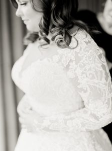 Elora Mill Wedding photographed by Elora wedding photographer Kayla Yestal | Ontario Fine Art Wedding Photographer | Allure Bridals Lace Wedding Dress | Medium Length Wedding Hairstyles | Elora Mill Solarium Suite