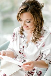 Elora Mill Wedding photographed by Elora wedding photographer Kayla Yestal | Ontario Fine Art Wedding Photographer | Le Rose Wedding Robe | Floral Wedding Robe | Bride Getting Ready Outfits | Elora Mill Solarium Suite
