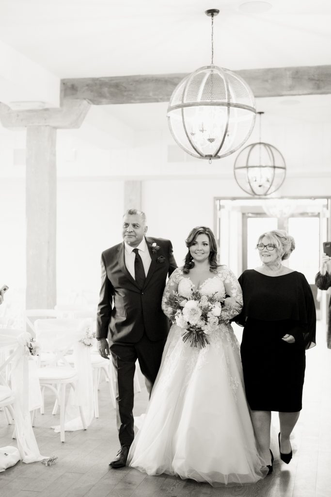 Elora Mill Wedding photographed by Elora wedding photographer Kayla Yestal | Ontario Fine Art Wedding Photographer | Bride Aisle Photos | Elora Mill Chapel