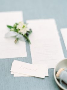 French Blue Calligraphy Invitation Suite | Dusty Blue Wedding Inspiration | Woodland Weddings Niagara | Flourish Calligraphy | Vivian Lyttle Events | Niagara Wedding Photographer Kayla Yestal www.kaylayestal.com | Woodland Weddings Niagara Wedding Venue