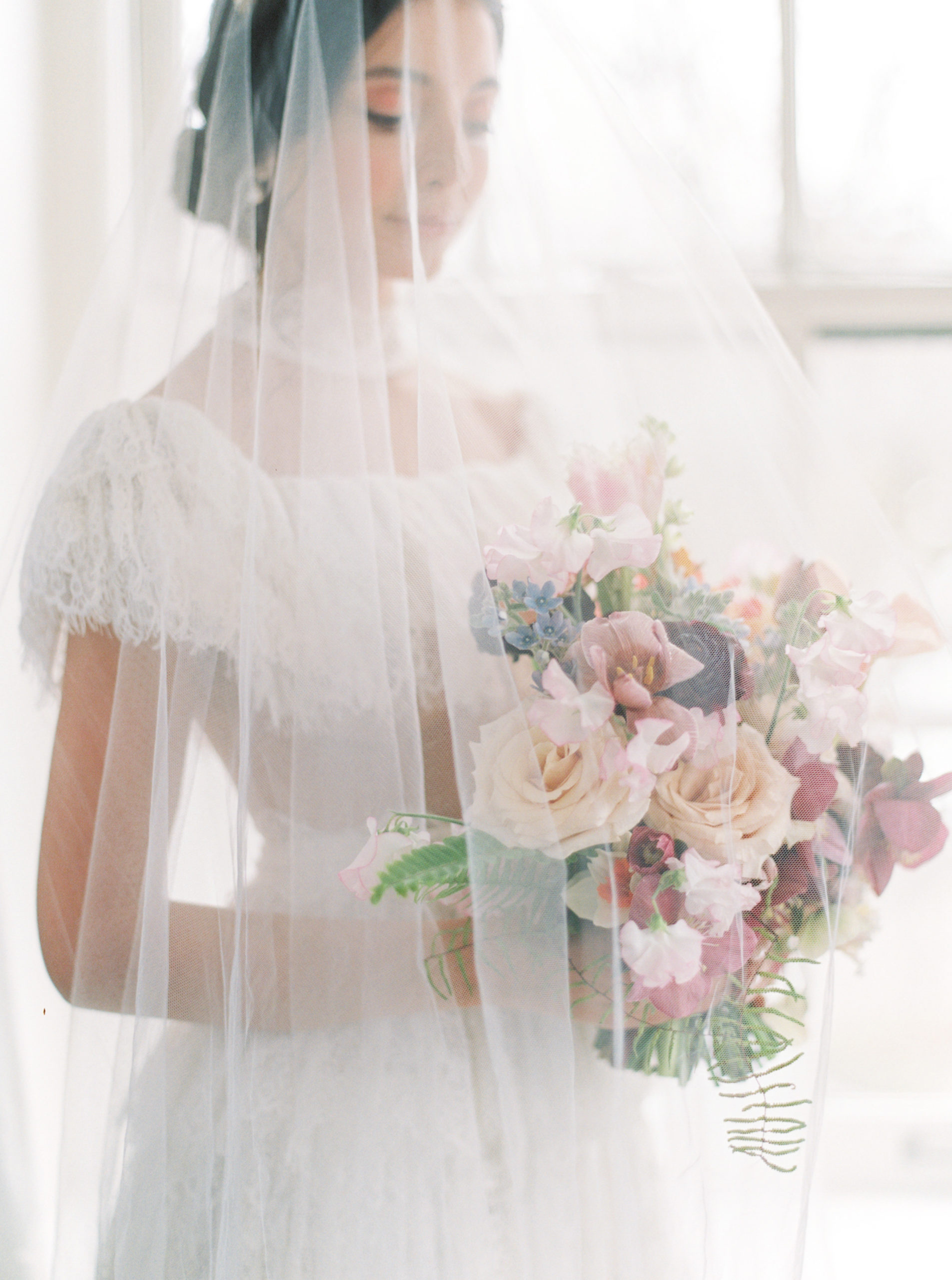 Graydon Hall Wedding | Veil Over Wedding Bouquet | Jewel Toned Wedding Inspiration | Kayla Yestal Photography www.kaylayestal.com